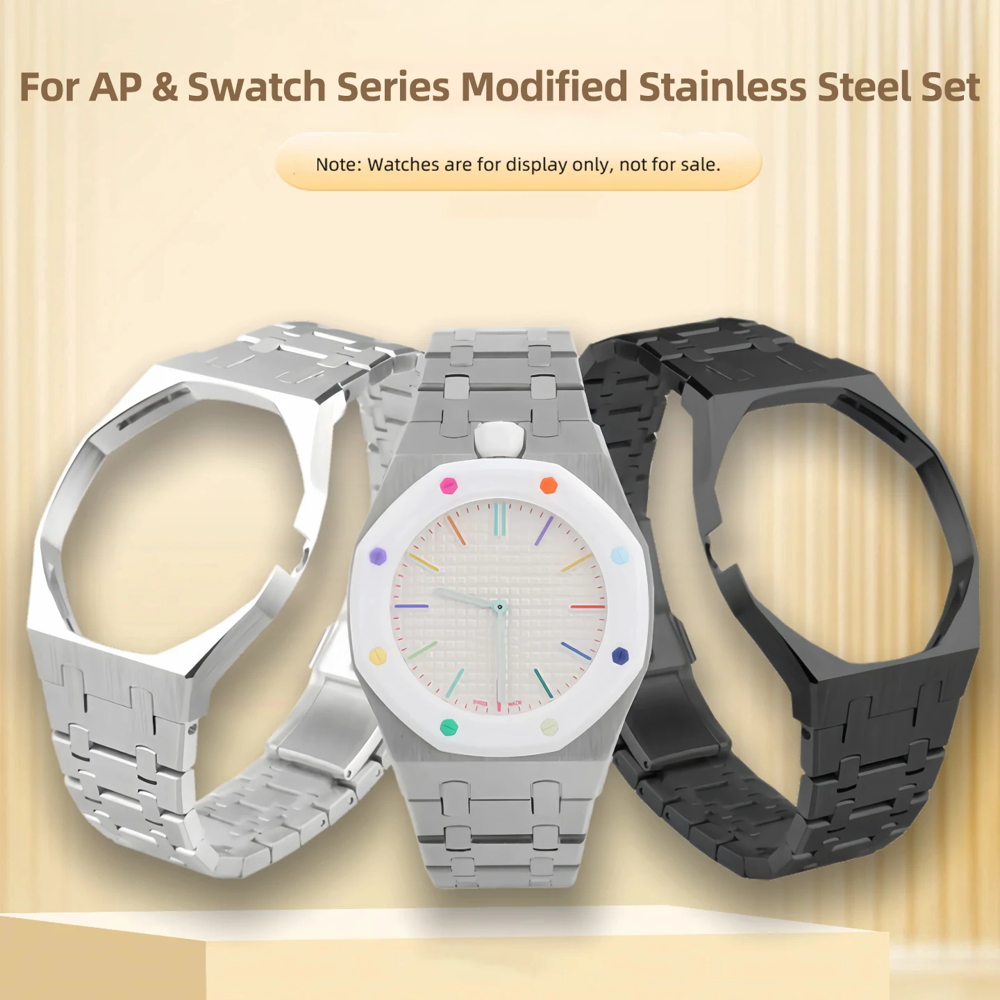 For AP & Swatch Joint High Quality Stainless Steel Watch with Case Royal Pop Modified Stainless Steel Set Steel Black