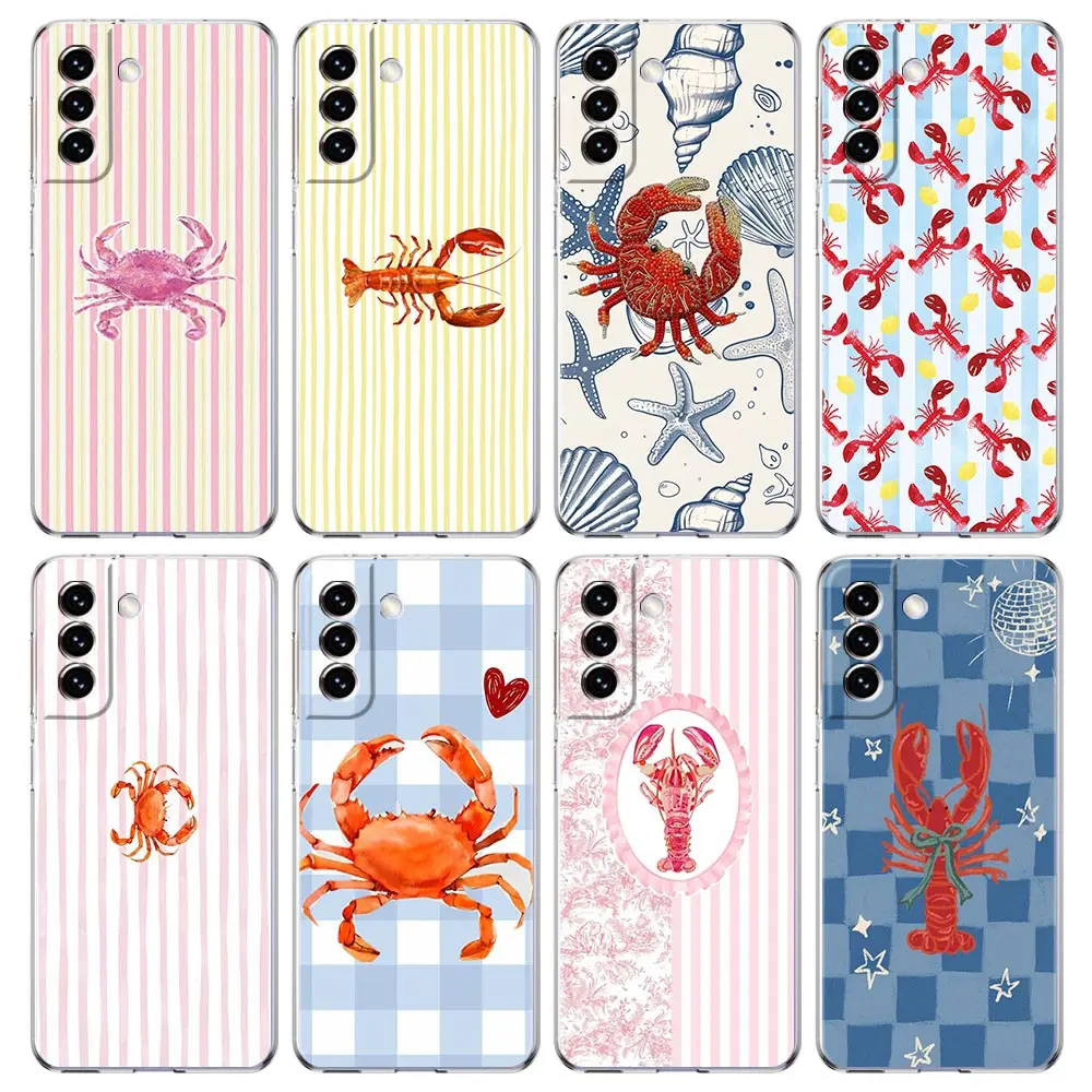 Transparent for Samsung Galaxy S26 S25 S24 S23 S22 S21 S20 FE Ultra S25 Edge S10 Plus 5G Phone Case Marine Life, Crabs, Lobsters