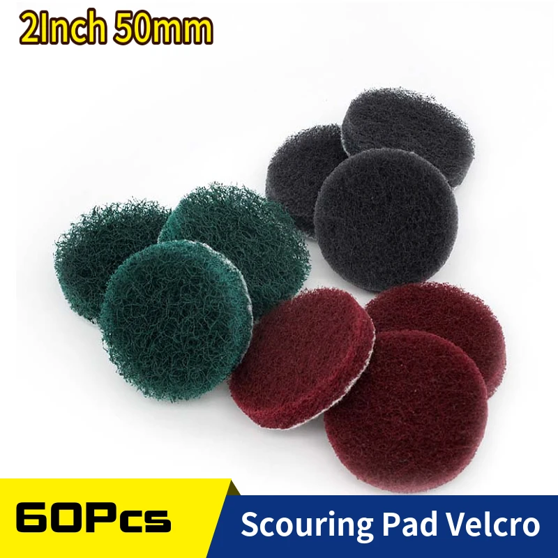 60 PCS Flocking Scouring Pad 2 Inch 240-800 Grit Multi-purpose  Industrial Heavy Duty Nylon Cloth for Metal Polishing, Grinding