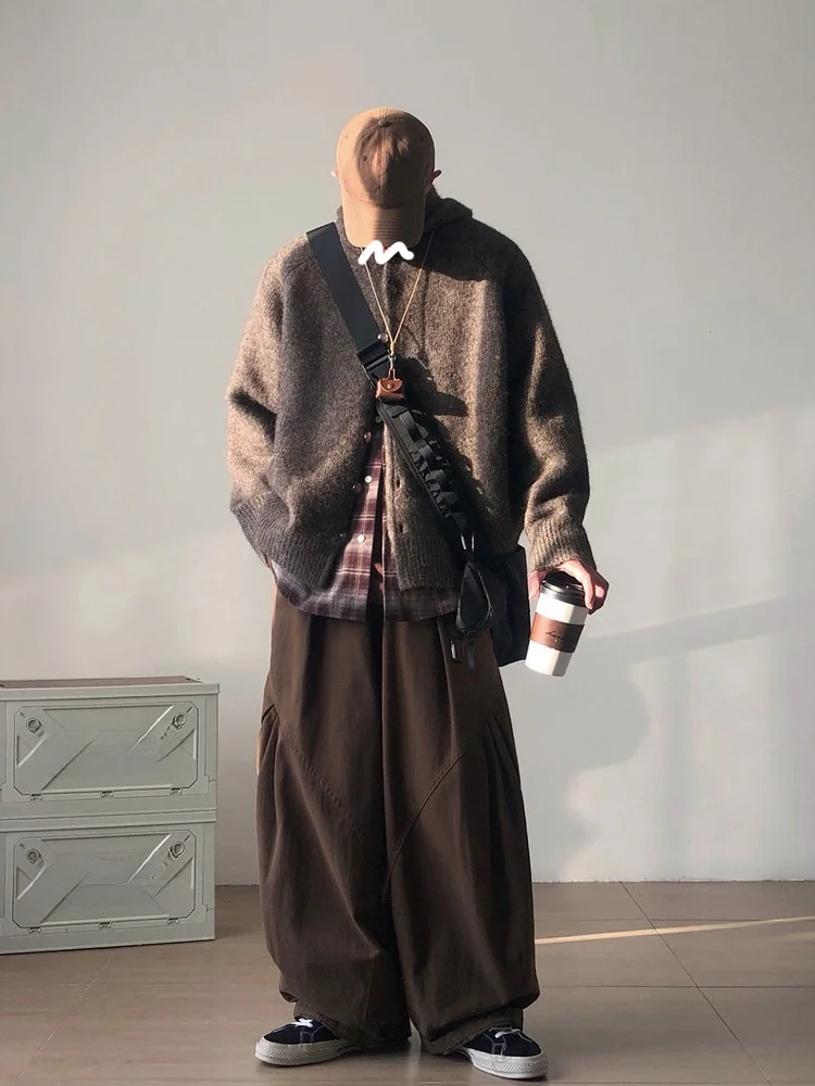 

Retro Japanese Sle Lazy Hoodie Knitwear Loose Open Cardigan for Men And Women Autumn Winter ex Casual Outerwear