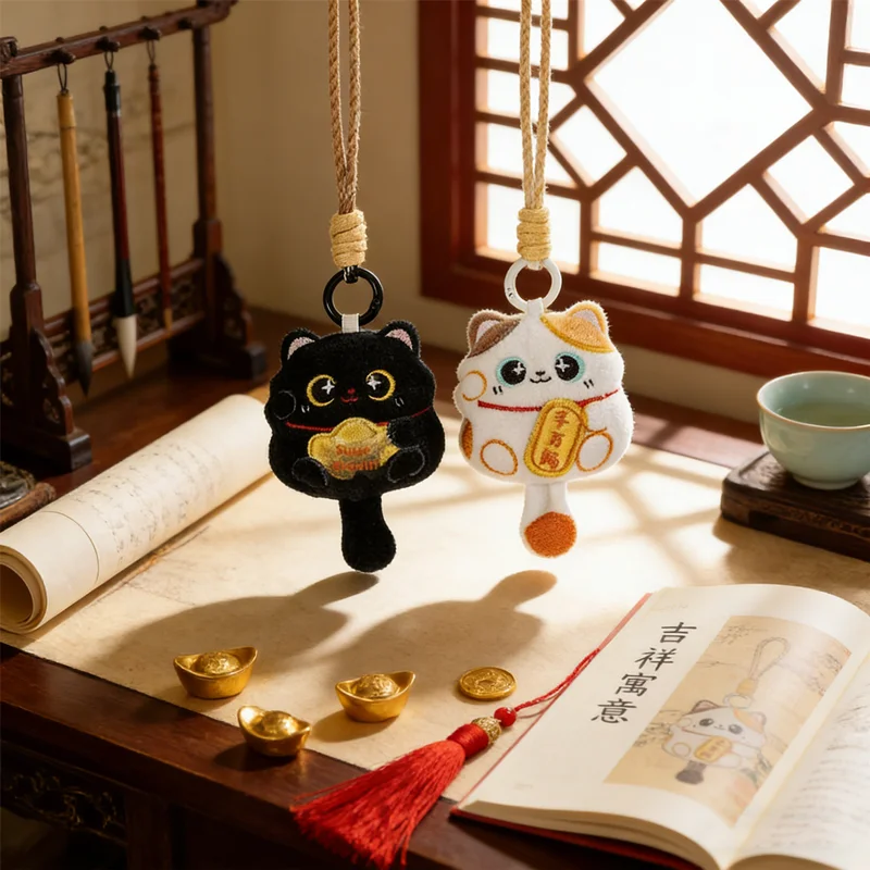 

HUAHUA1/2PCS Endearing Prosperity Kitty Plush Doll Keychain, Lanyard Bag Hanging, Chinese New Year Lucky Token Souvenir Gift