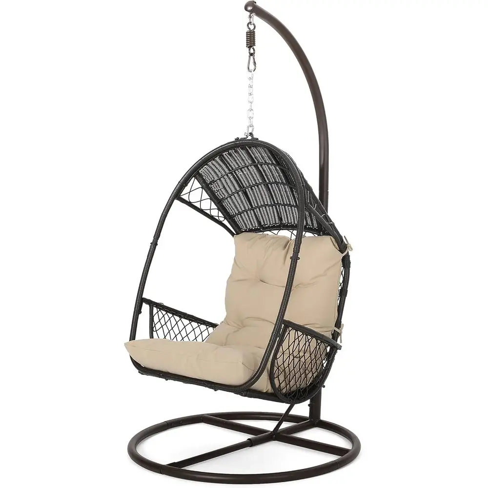 

Brown and Tan Hanging Chair with Stand