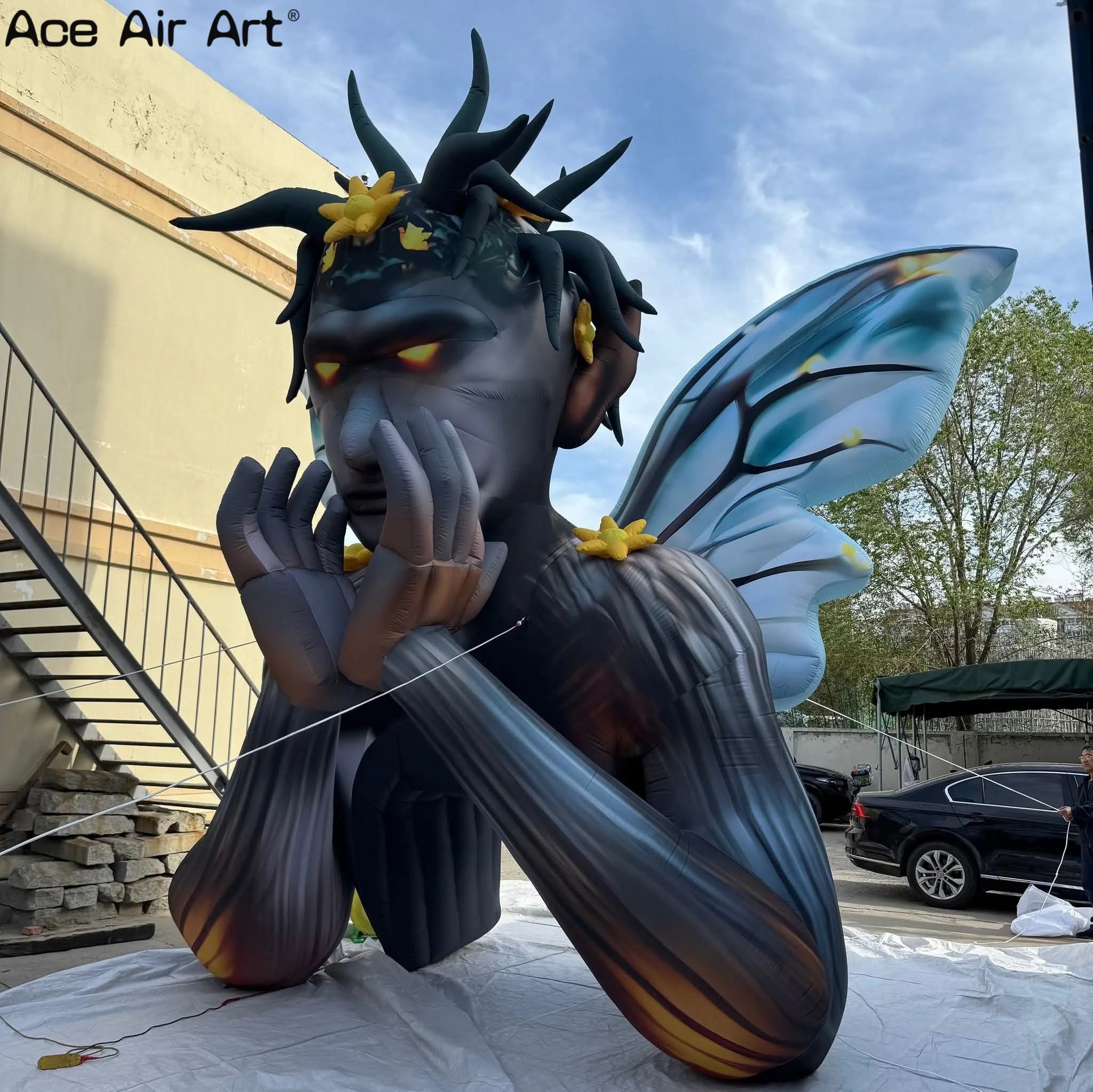 Arco deusa inflável gigante com asas de borboleta para entrada de festival, decorações infláveis de Halloween e exposições de arte