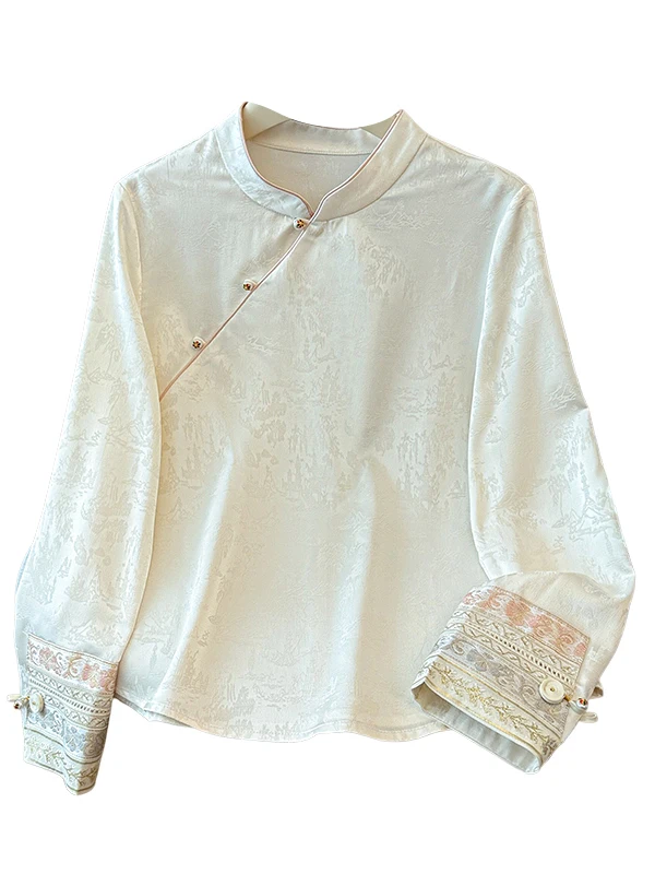 New Chinese Style Long Sleeve Base Shirt Women's Spring Autumn Large Size Micro Fat MM High End Sensation Embroidery Top