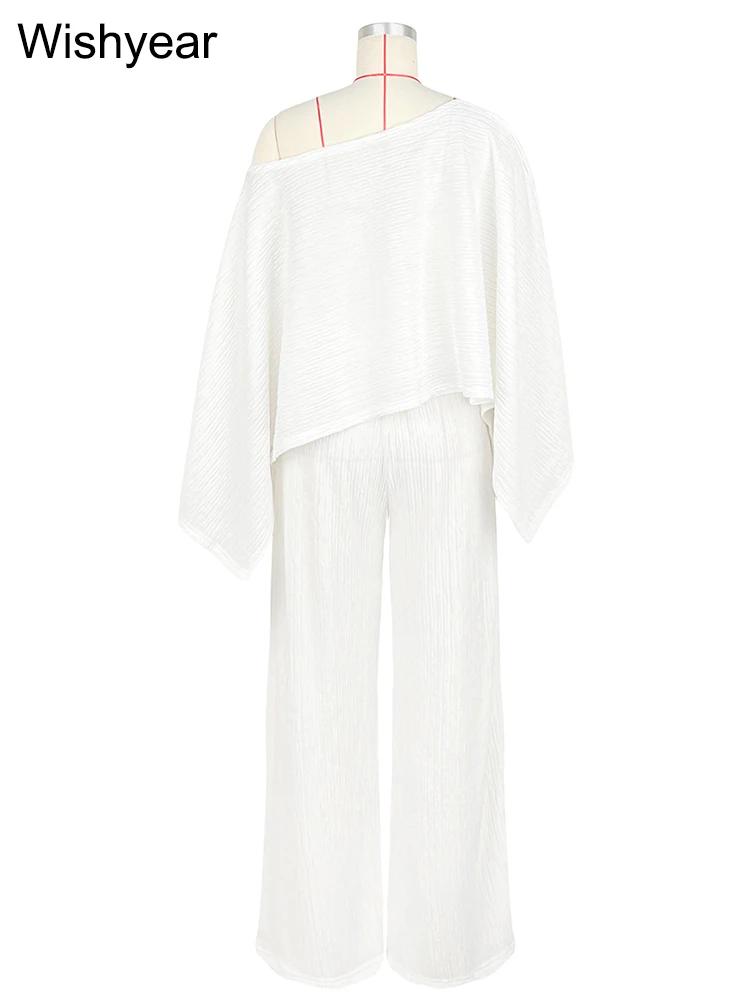 أزياء Ruched المرقعة قطري Batwing كم المحاصيل الأعلى والسراويل واسعة الساق 2 قطعة مجموعة امرأة عطلة عادية الزي الشارع الشهير #6