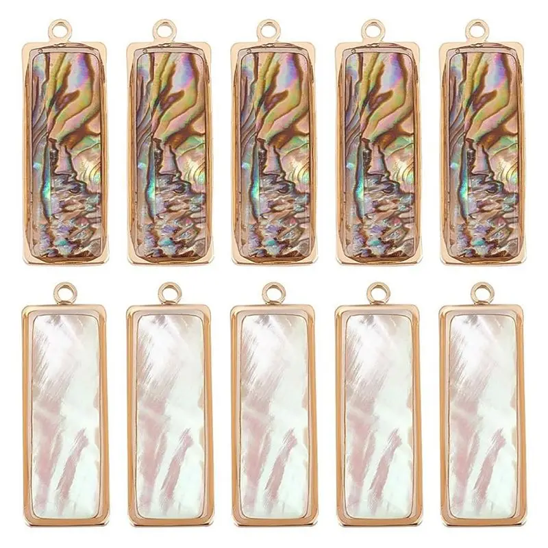 A02M-10Pcs 2 Colors Abalone Shell Pendants Natural Shell Charms Sea Shell Pendants Rectangle Shell Dangle Charms