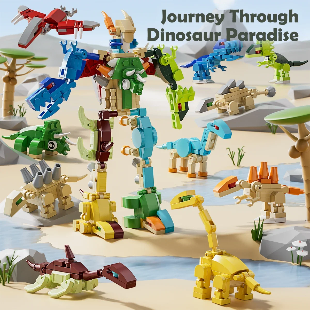 Blocchi di dinosauro trasformabili 335 pezzi fai da te serie di robot creativi giocattolo per bambini puzzle animale blocchi di costruzione regalo di compleanno