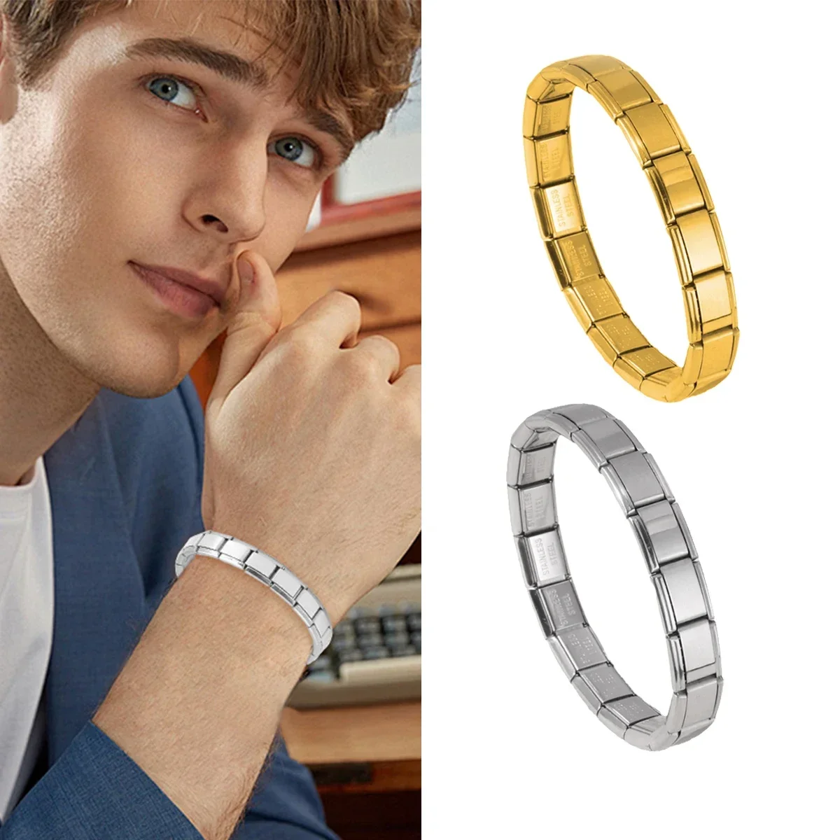 JP One Fashion Stainless Steel Bracelet 9mm Width Put Together Elastic Bangle Simple Design Men Women Jewelry