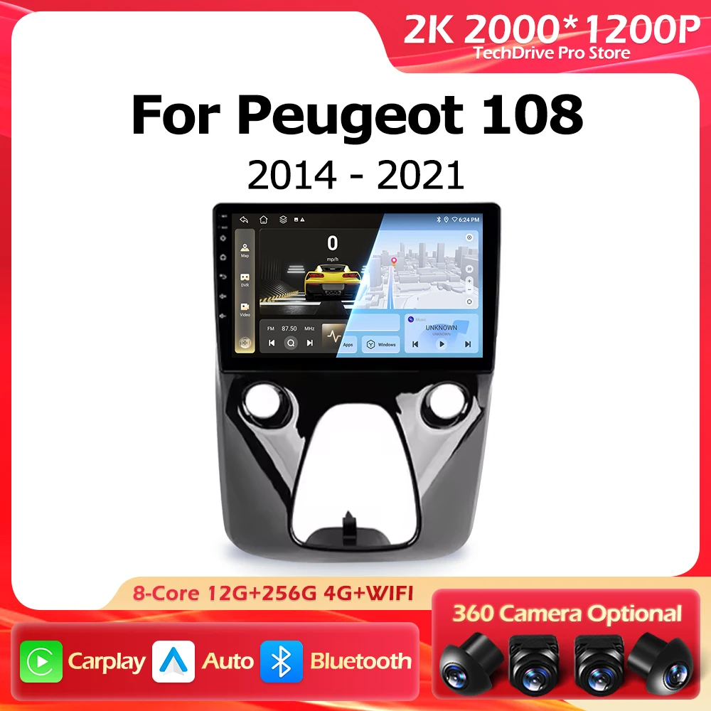 

Автомобильный радиоприемник Carplay Android 16 для Peugeot 108 для Toyota Aygo B40 2014-2021, GPS-навигация, авто стерео, мультимедийный плеер, Wi-Fi BT