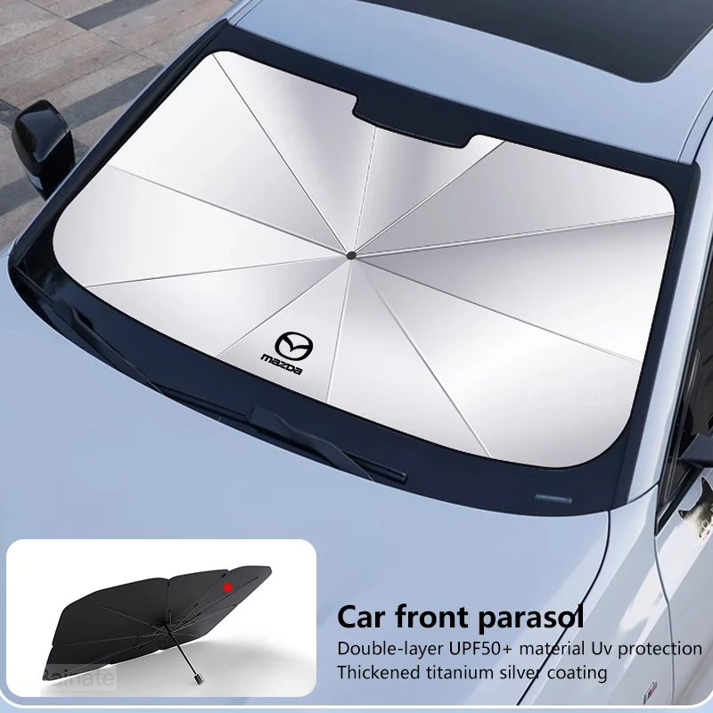 Car Windshield Sunshade Car Interior Front Sun Shade SKYACTIV LOGO For Mazda 3 6 Axela Atenza CX-30 CX-5 CX-8 MX-5 RX-8 RX7