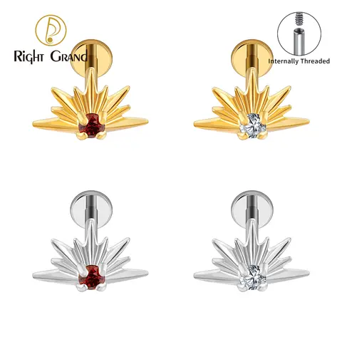 Right Grand ASTM F136 Titanium CZ Starburst Stud Earring 16G Sunrise Helix Stud Tragus Cartilage Labret Monroe Piercing Jewelry