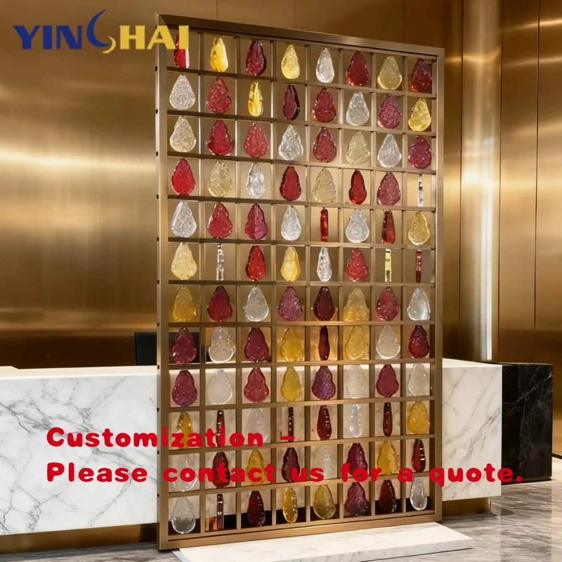 

custom.Luxury Gold Stainless Steel Frame Glass Metal Partition Wall Divider Living Room Lobby Partition Design Proje