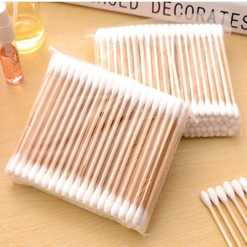 500PCS Double Head Wood Cotton Swab Nose Ears Cleaning Women Makeup Tools Lipstik Cotton Buds Tip Sticks Bastoncillos Oidos