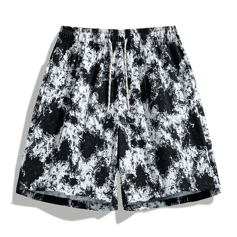 

Новинка 2025 года, спортивные шорты с принтом, мужские и женские свободные повседневные брюки, быстросохнущие летние пляжные брюки из ледяного шелка, пять четвертей