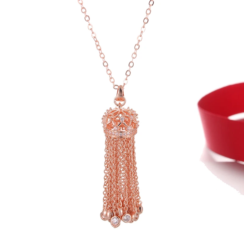 LXOEN Hot Fashion Tassel Long Necklace with Cubic Zirconia Crown Necklaces For Women 2017 Statement Crystal Jewelry collares
