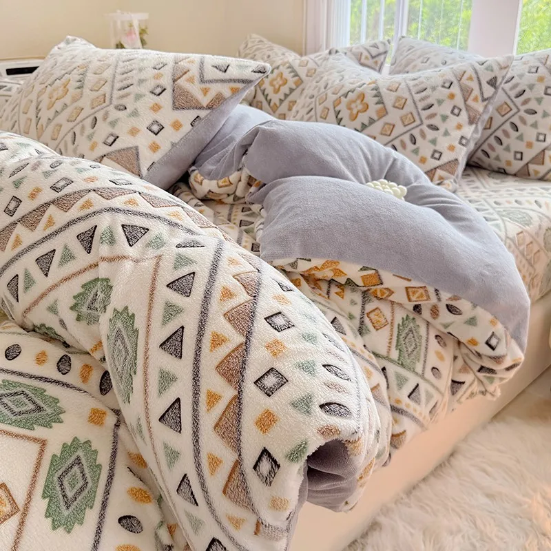 1pc Winter Flannel Duvet Cover Soft Print Comforter Covers Warm Bedding Home Quilts Cover Housse De Couette (No Pillowcase)