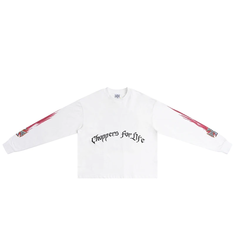 Daily Logo Flame Print Long Sleeved T-shirt High-quality High Street Men Women Casual Round Neck All-match West Coast Tee tops