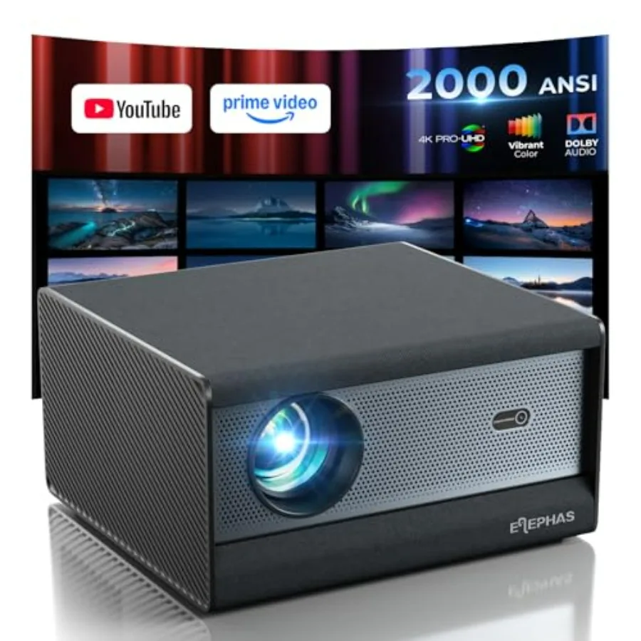 

Умный 4K-проектор с Wi-Fi и Bluetooth - совместим с Netflix, Prime Video, YouTube, пылезащищенный, герметичный, Dolby Audio, автофокус