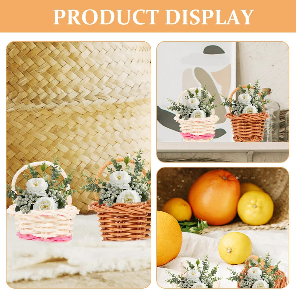 Mini cestini da 8 pezzi in materiale naturale per bambini, mini cestino portaoggetti con manico, decorazione per foto, oggetti di scena, organizer per piccoli oggetti