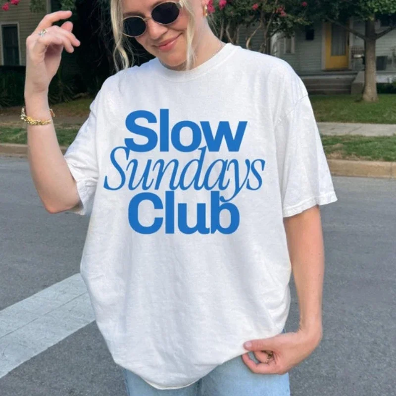 

Slow Sundays Club Tees Coffee Club Shirt Homebody Shirts Tee Summer Cotton Retro Street Fashion Design Y2k Top Summer Cotton