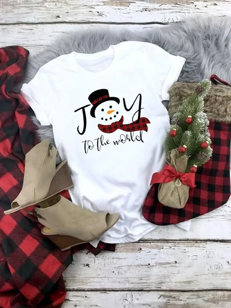 Snowman Cute Love 90s Trend Fashion New Year Christmas Tee Women Top Clothes Holiday Printed T Shirt Clothing Graphic T-shirts