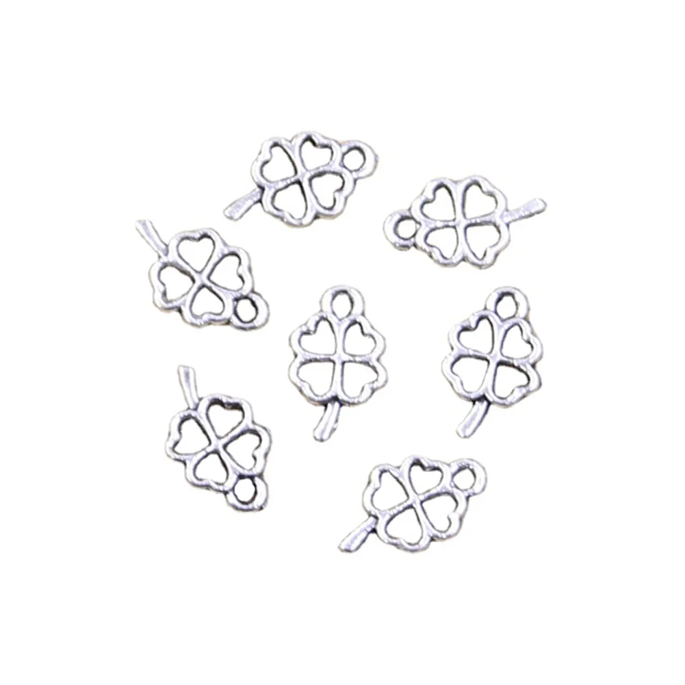 50pcs Charms Lucky Irish Four Leaf Clover 10x6mm Antique Silver Color Pendants Making DIY Handmade Tibetan Finding Jewelry