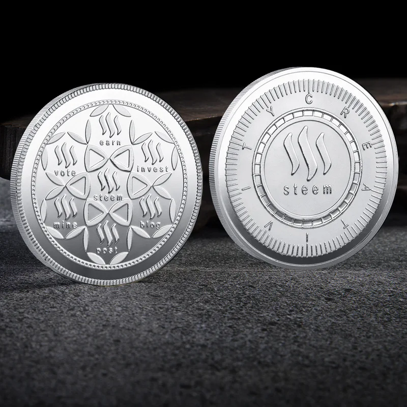 Creative STEEM Coin Gold, Silver, Red Bronze Plated Steem Coin with Plastic Case Physical Metal Commemorative Coin Souvenir Gift