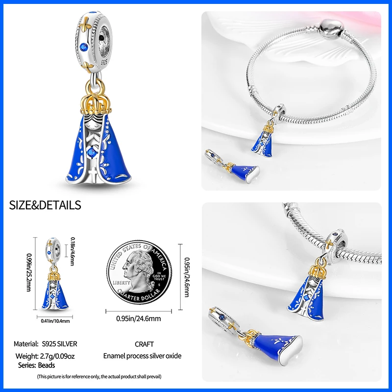 925 Sterling Silver Nossa Senhora Aparecida Dangle Charms Beads Fit Qikaola 925 Original Bracelets DIY Jewelry Making For Women