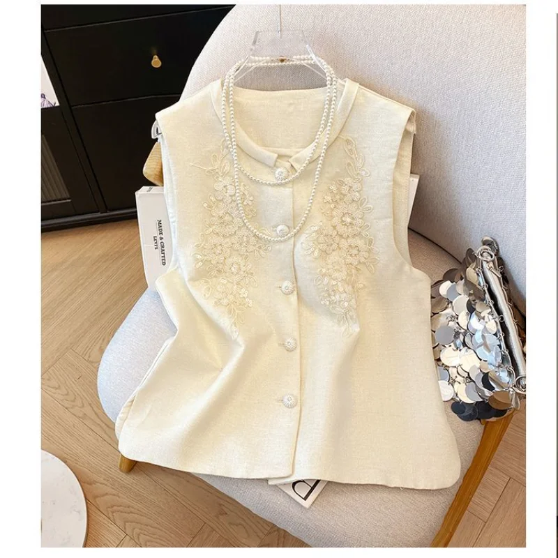 

New Chinese Style Heavy Industry Embroidered Vest Autumn Fashion Light Luxury Vest Retro Temperament Sleeveless Vest for Women