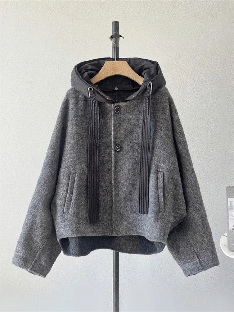 

Американское ретро-пальто с капюшоном и цветными вставками, свободного кроя, женское, осенне-зимнее, в стиле Lazy Sle, открытый кардиган-топ