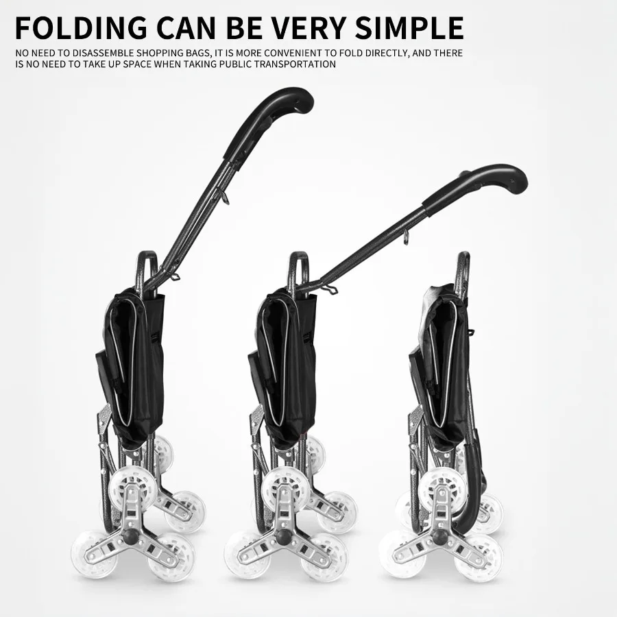 รถเข็นช็อปปิ้งพับได้พร้อมล้อสำหรับงานหนักเพื่อการปีนบันไดได้ง่าย รถเข็นอเนกประสงค์ความจุขนาดใหญ่สำหรับซื้อของชำซักรีด