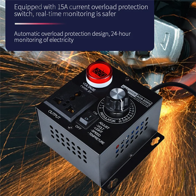 

4000W Voltage Regulator Portable Speed Adjustable Voltage Regulator Compact Variable Voltage Controller Easy To Use US Plug