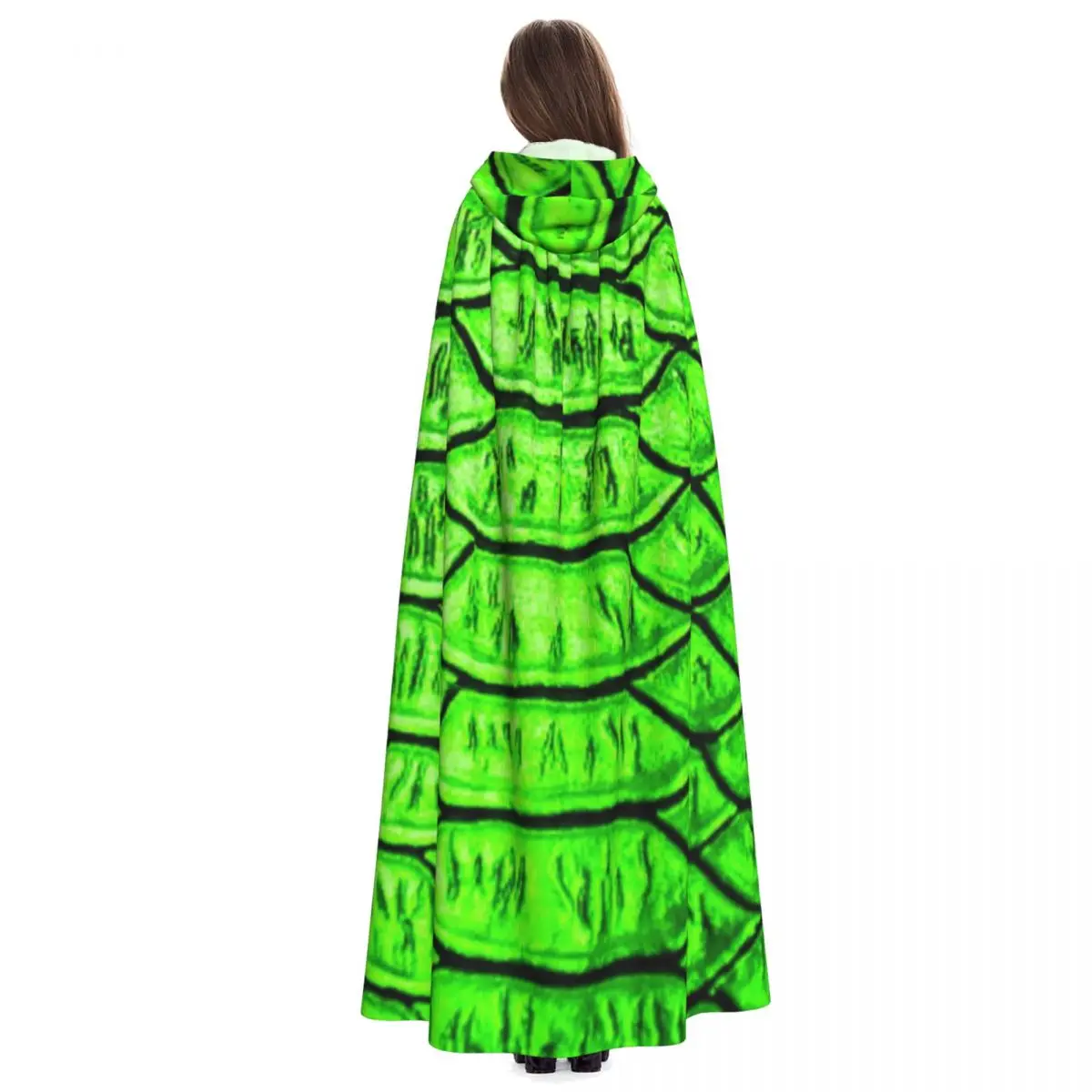 الأخضر جلد الثعبان نمط طويل مقنعين عباءة الساحرة القرون الوسطى زي تأثيري كيب هالوين معطف الكبار للجنسين