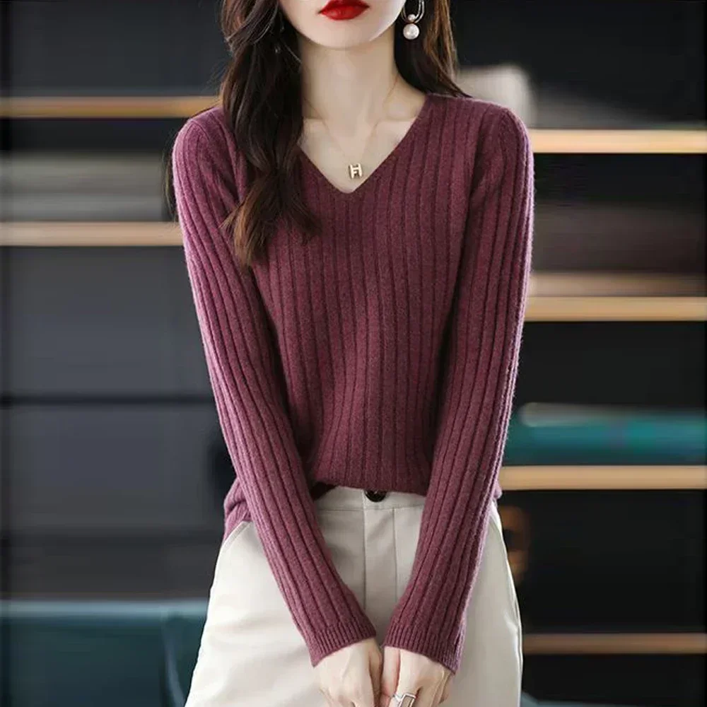 

Womens Knitwear Navy Red White Black Coffee Stretch Pullover Sweater For Women V neck Long-Sleeve Sweaters Female T Shirt Girl