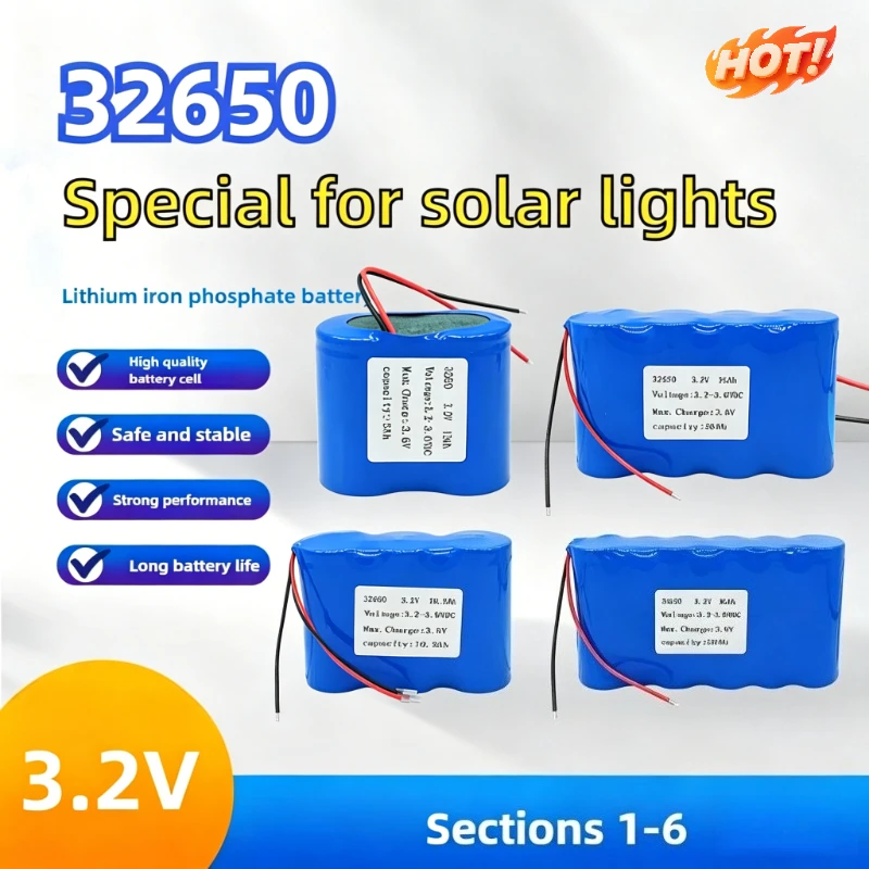 3.2V 32650 LiFePO4 Rechargeable Battery Durable Lithium Iron Phosphate Cell for Outdoor Solar Lamp Street Light Floodlight