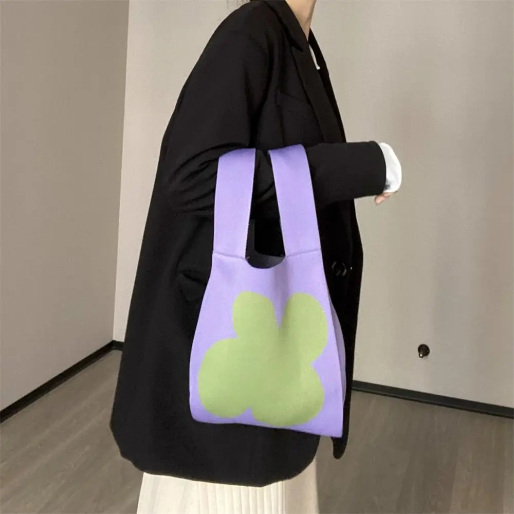 Casual Knot Flower Knit Handbag Wrist Bag Shopping Bags Tote Bag