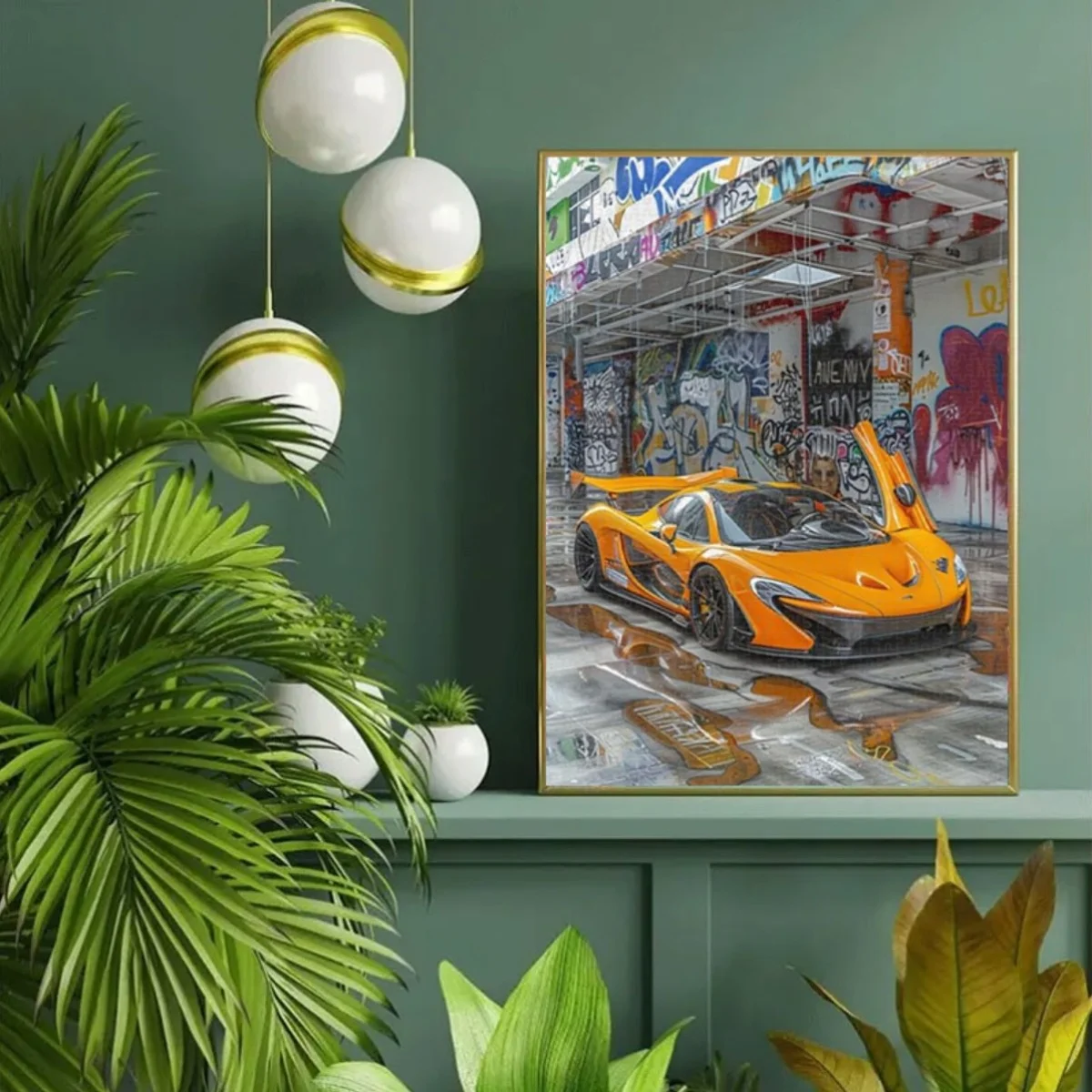 1,000ピース エキゾチックカー＆グラフィティアートパズル - 都市街路の鮮やかなオレンジ色のスポーツカー、大人向けの挑戦的なDIYゲーム