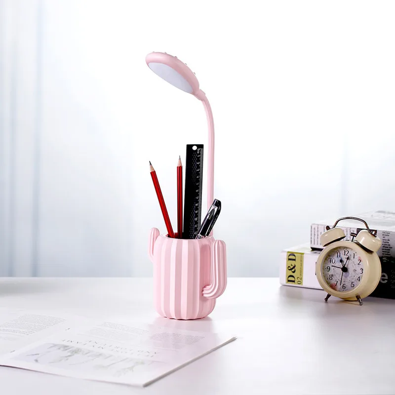 LED Cactus Desk Lamp Table Light with Pen Holder Creative night light Students USB Charging Touch Foldable cute mini Eye protect