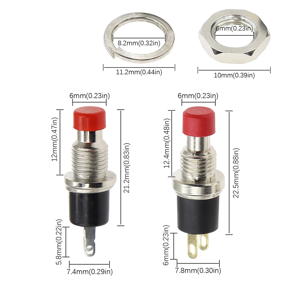 

10pcs Small round button PBS-110 2-pin self-reset and self-locking 7MM switch momentary power button switch with copper pins