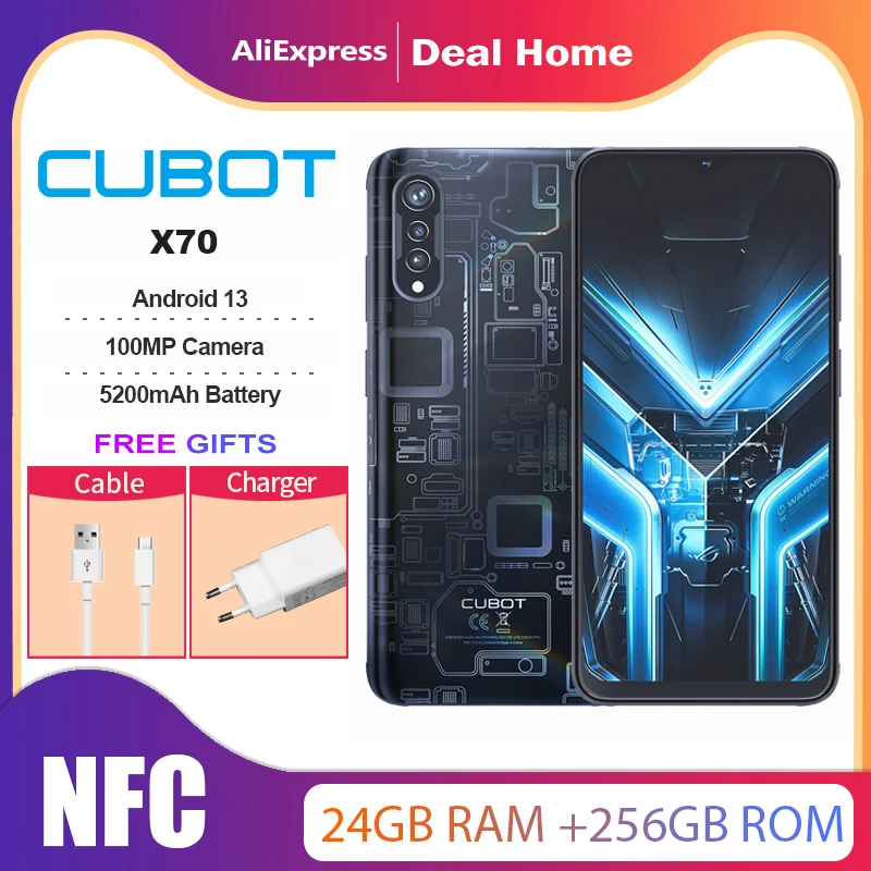 Cubot X70 24GB + 256 ГБ Android 13 Helio G99 восьмиядерный 5200 мАч 120Hz 6,583 дюймовый экран 100MP камера NFC