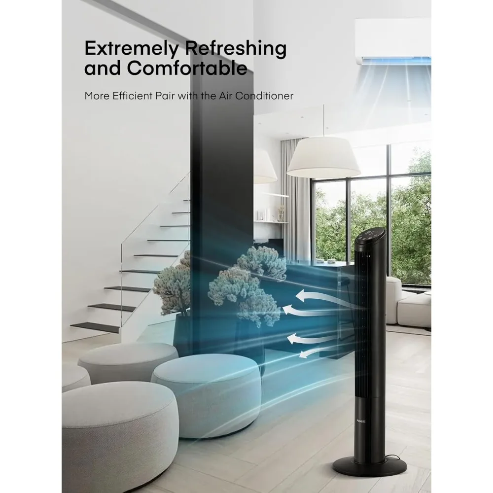 40'' Tower Fan for Bedroom, Quiet Bladeless Oscillating Fan with Remote Control, 12 Speeds, 4 Modes,12H Timer, LED Display