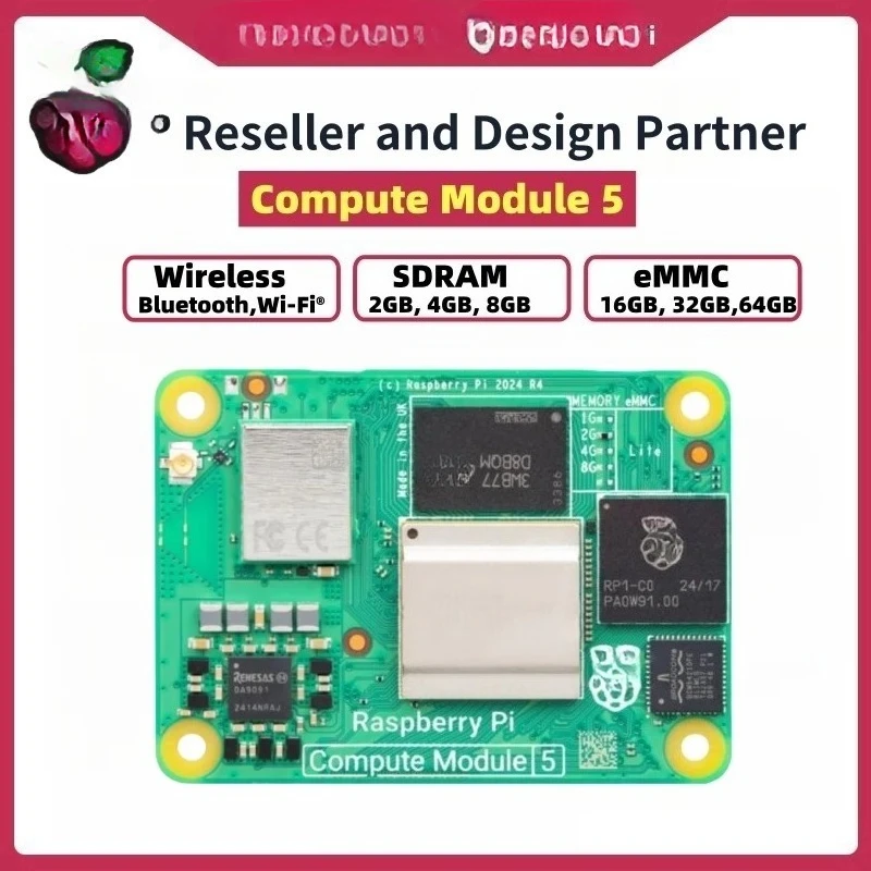 EE1 Official Pi Compute Module 5-4GB RAM, 32GB EMMC, 2.4/5.0GHz Wi-Fi Bluetooth 5.0 (CM5104032) Package Linux OS