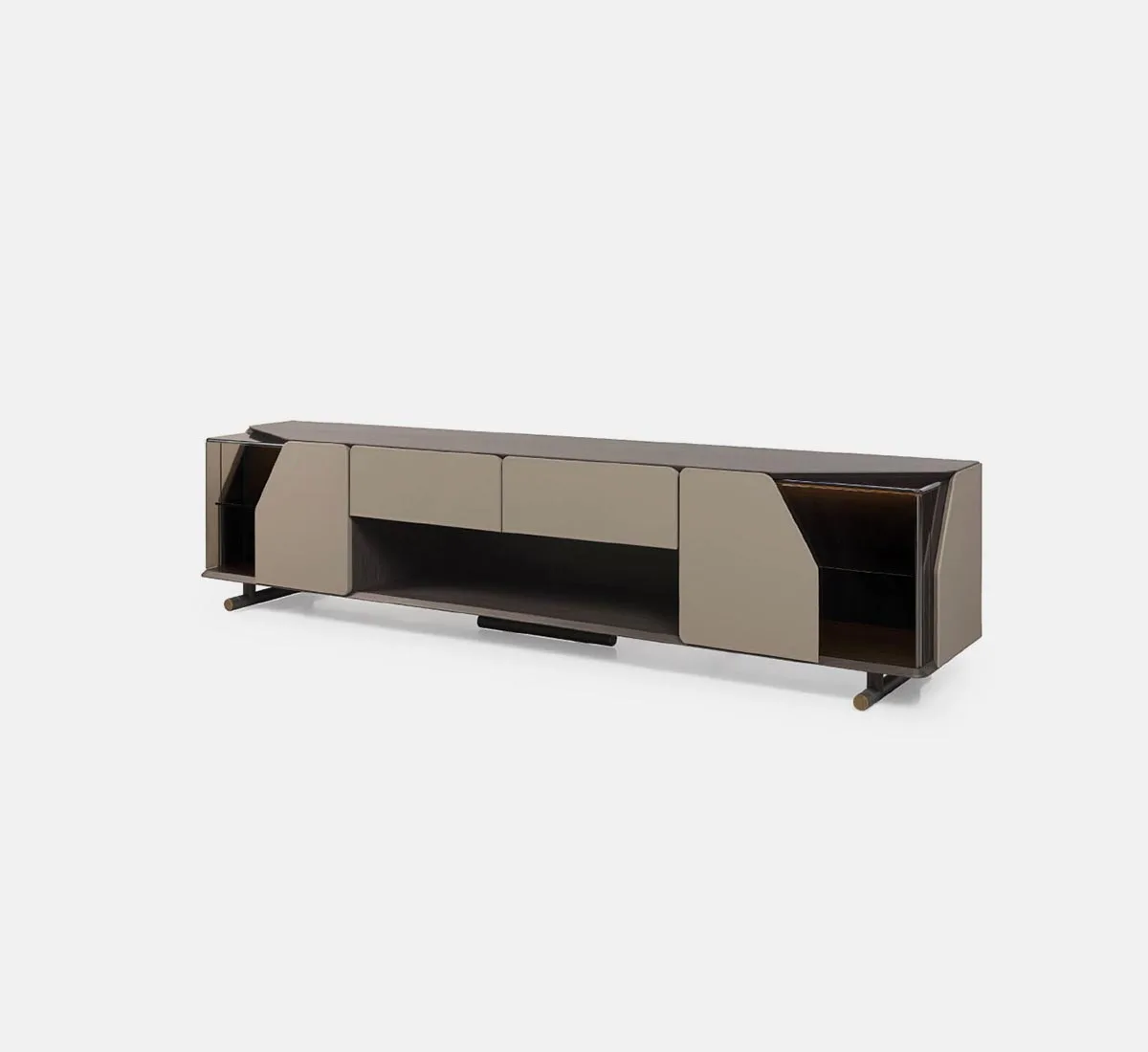 ⅹ-  Italian Minimalist First Layer Cowhide TV Cabinet Beige Walnut Glass Audio-visual Cabinet Living Room Low Cabinet&
