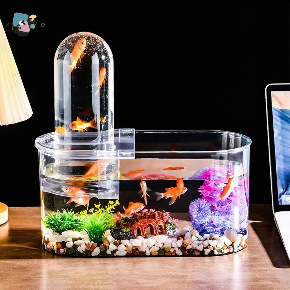 

Clear View Negative Pressure Fish Tank Space Saving Plastic Floating Desktop Fish Tank Shatterproof Ecological Tank