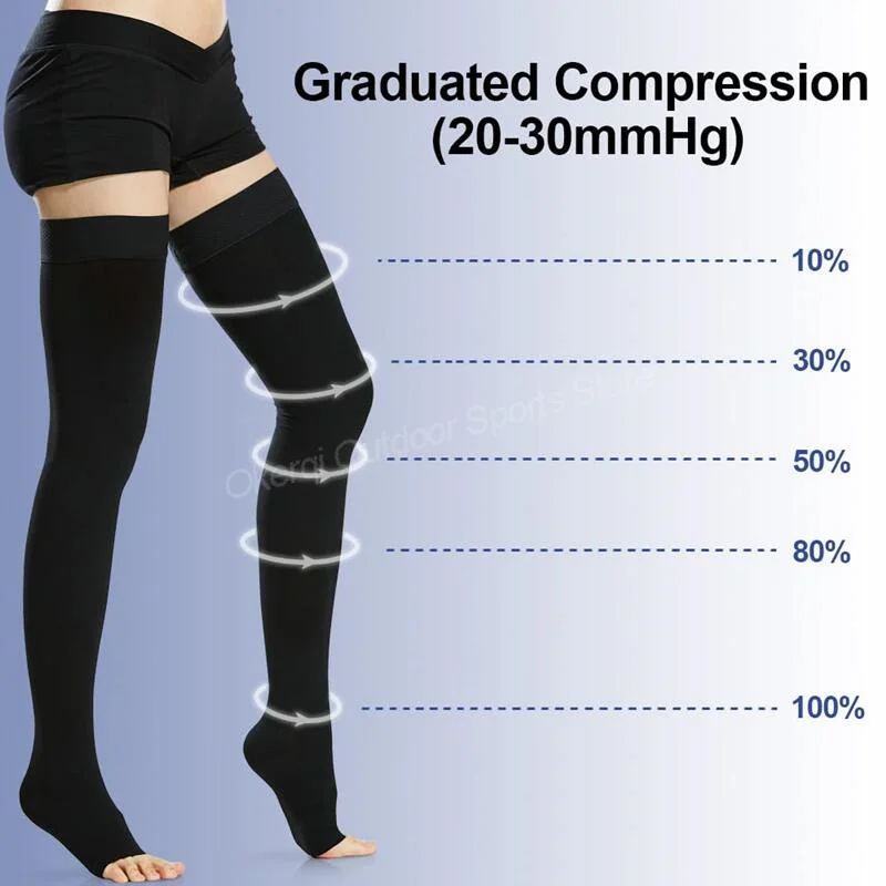 2PCS Thigh high Compression Sock Varicose Veins 20-30mmHg Open Toe Socks Elastic Treat Medical Stocking  Lymphedema Anti-varicos