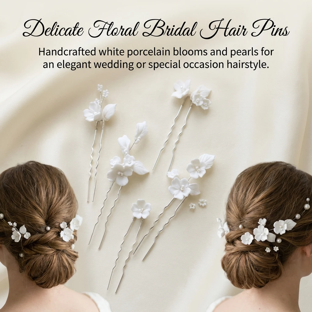 

Ceramic Flower Hairpin Clip Fashion Pearl U-shaped Barrettes Pearl Alloy Tiaras Bridal Prom Headpiece Wedding Hair Jewelry