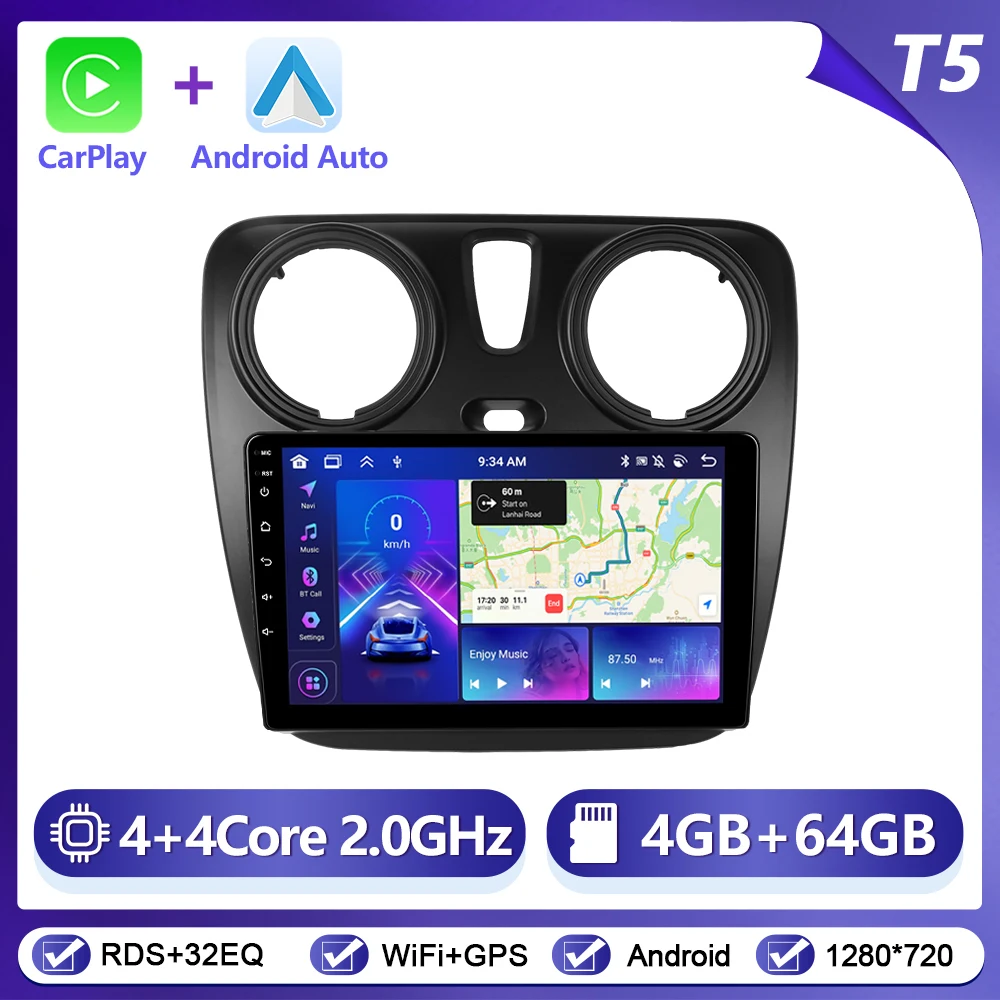 Podofo CarPlay Android Autoradio Voor Renault Lodgy 2021/Dokker 2012-2020 GPS Intelligente Systemen tereo Multimedia Autoradio