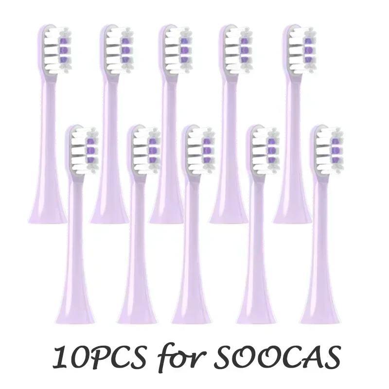 No Metal 10 PCS Copper Free Replaceable Brush Heads for SOOCAS X3/X3U/X5 Soft DuPont Clean Bristle Purple Sonic Refills Nozzles