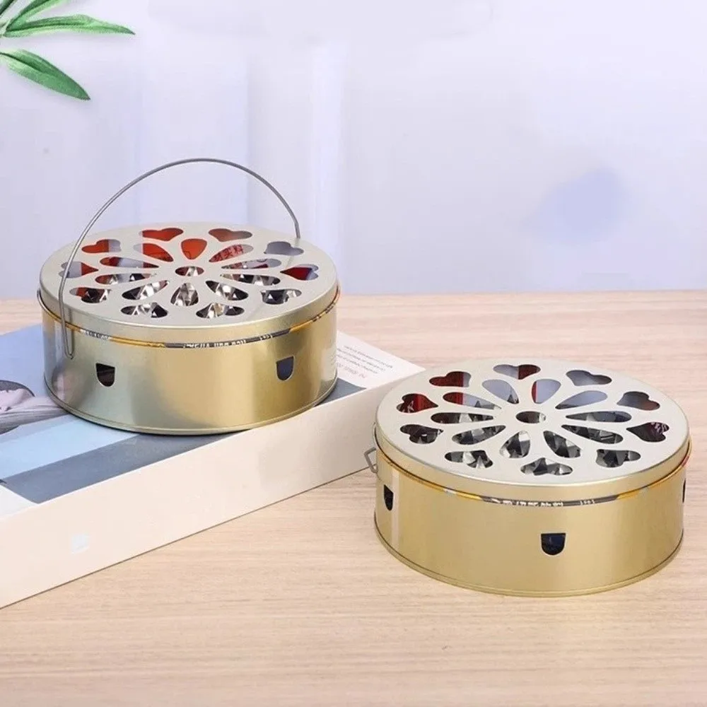 Hollow Out Mosquito Coil Holder with Handle Lid Anti Scalding Incense Burner Box Anti-Mosquito Rustproof Mosquito Incense Box