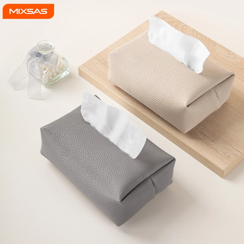 MIXSAS Tissue Box Light Luxury Lychee Grain Design, Artificial Leather Rectangular Tissue Box Living Room Car Pumping Paper Box